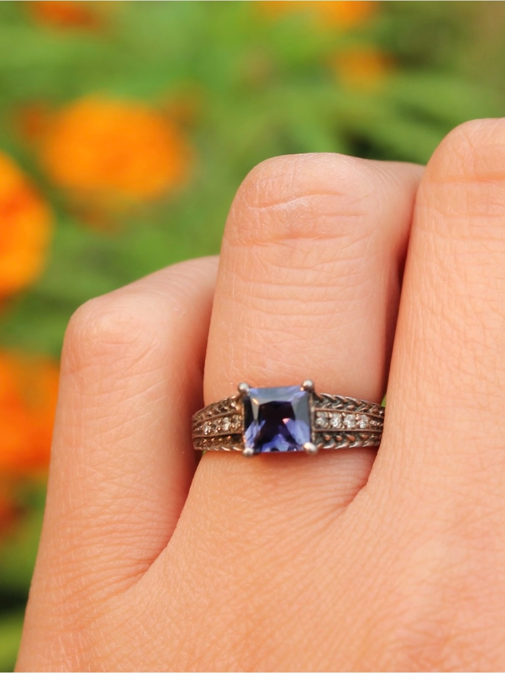 Iolite Diamond .925 Sterling Silver Ring